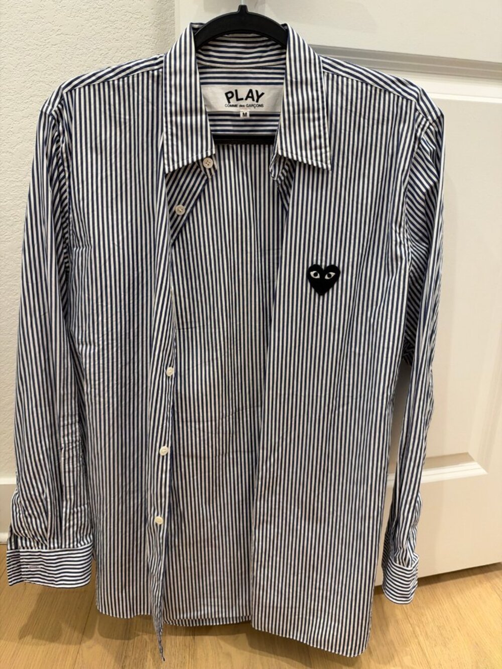 PLAY Comme des Garçons Striped Button-Down Shirt, Men's M, Navy/White